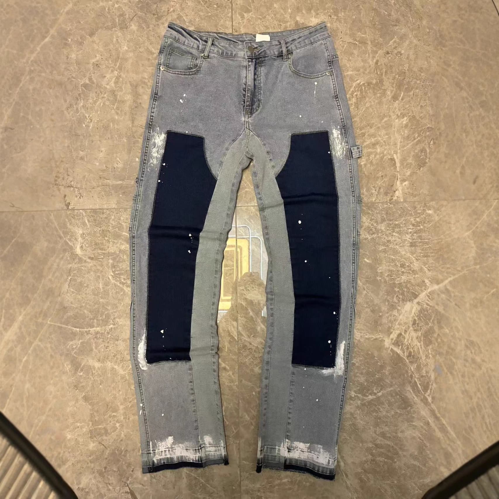 Men's Clothing European And American Style Men's Y2K Patchwork Painted Fashion Straight Leg Jeans