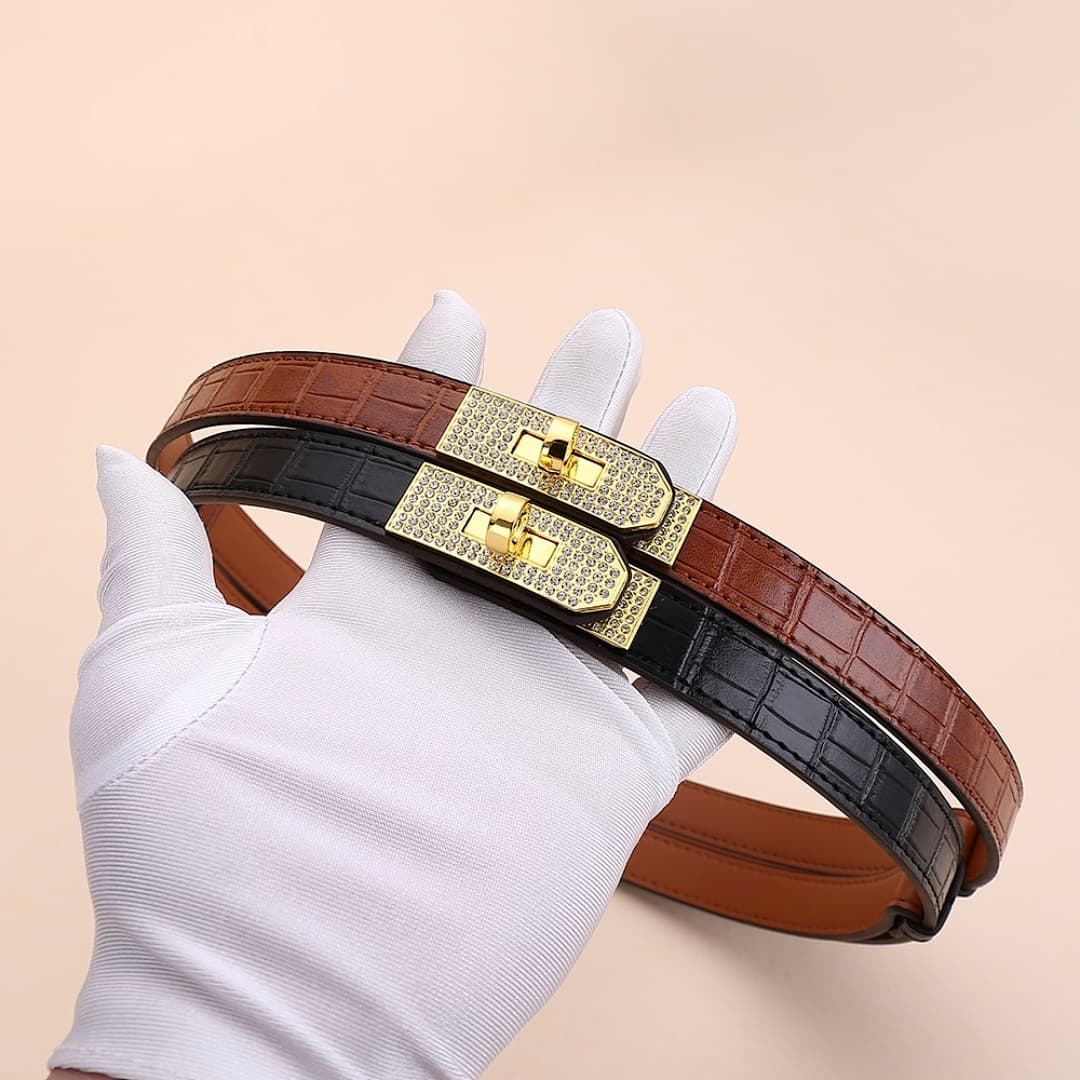 Brand Letter All-diamond Women's Gold Silver Buckle High Quality Fashion Belt