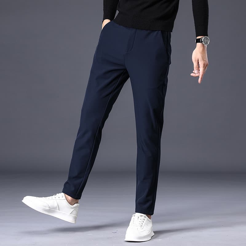 Men's Stretch Nylon Business Casual Trousers Non-Ironing Autumn Winter Straight Suit Pants Low Waist Fitness Vintage Style