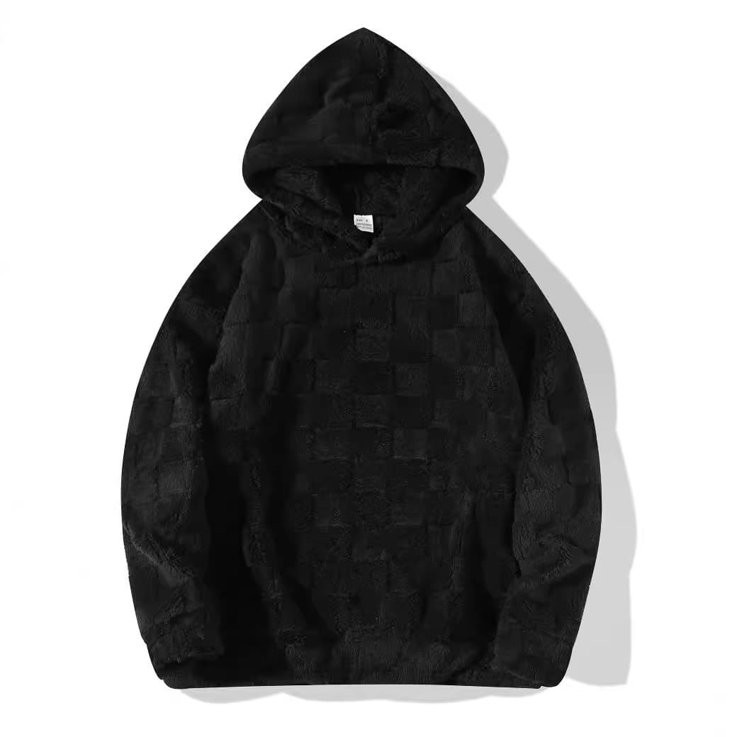 Men's Clothing hot selling plaid loose hooded sweatshirt winter coral fleece casual large size outerwear for men