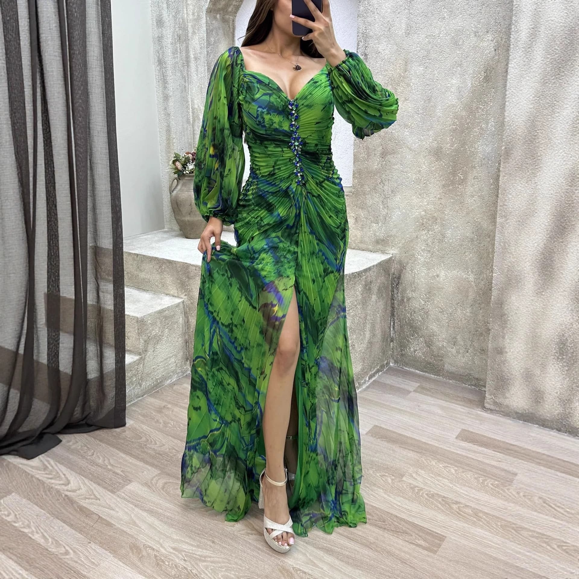 Pleated Maxi Dress – Botanical Drapes For Marrakech Rooftops & Berlin Gallery Nights