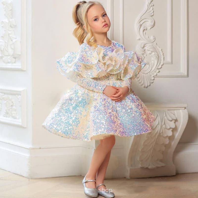 Children's princess dress fluffy yarn girl model catwalk evening dress flower girl dress small host colorful performance costume