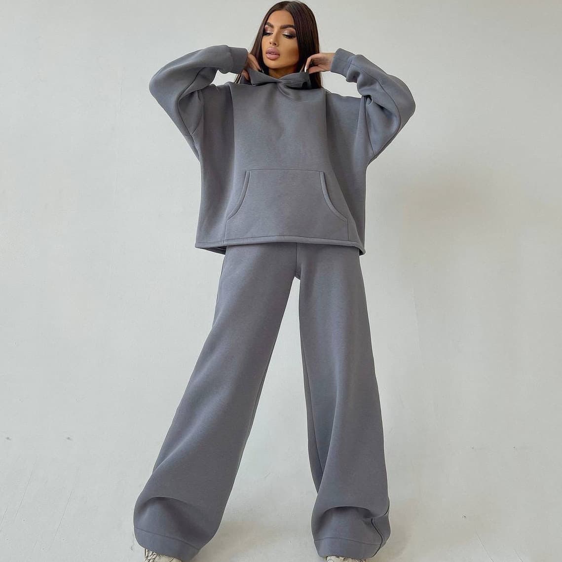Women's clothing autumn and winter new hooded pocket sweatshirt set two-piece set
