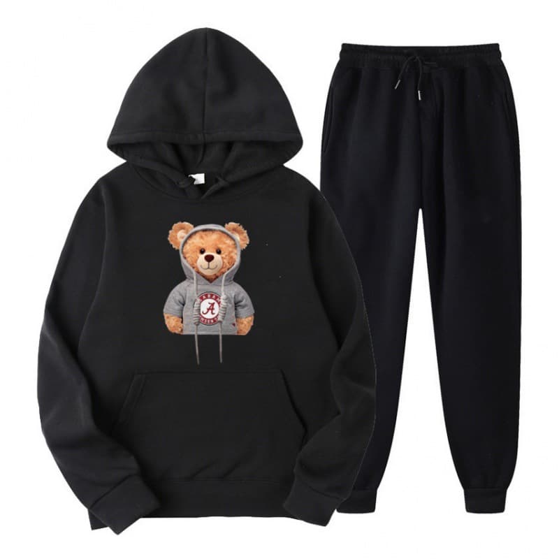 Women's Clothing Women's bear print plus fleece hoodie Hip hop print hoodie hoodie set