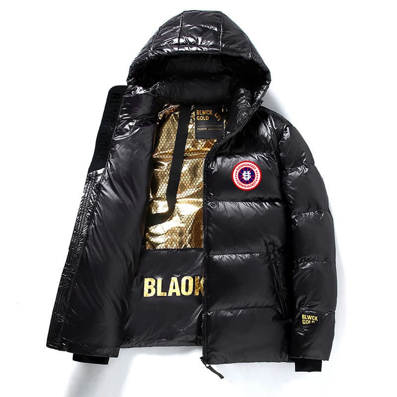 Men's Clothing Black And Gold Short Winter Coat, Unisex, Thickened And Warm, US Map Casual Short Jacket, Trendy Bar 001
