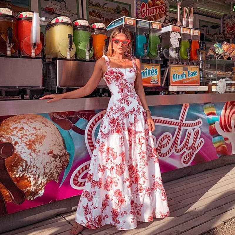 Women's clothing New summer printed dresses, beach dresses new dresses, sleeveless, suspenders, fashion, long skirts