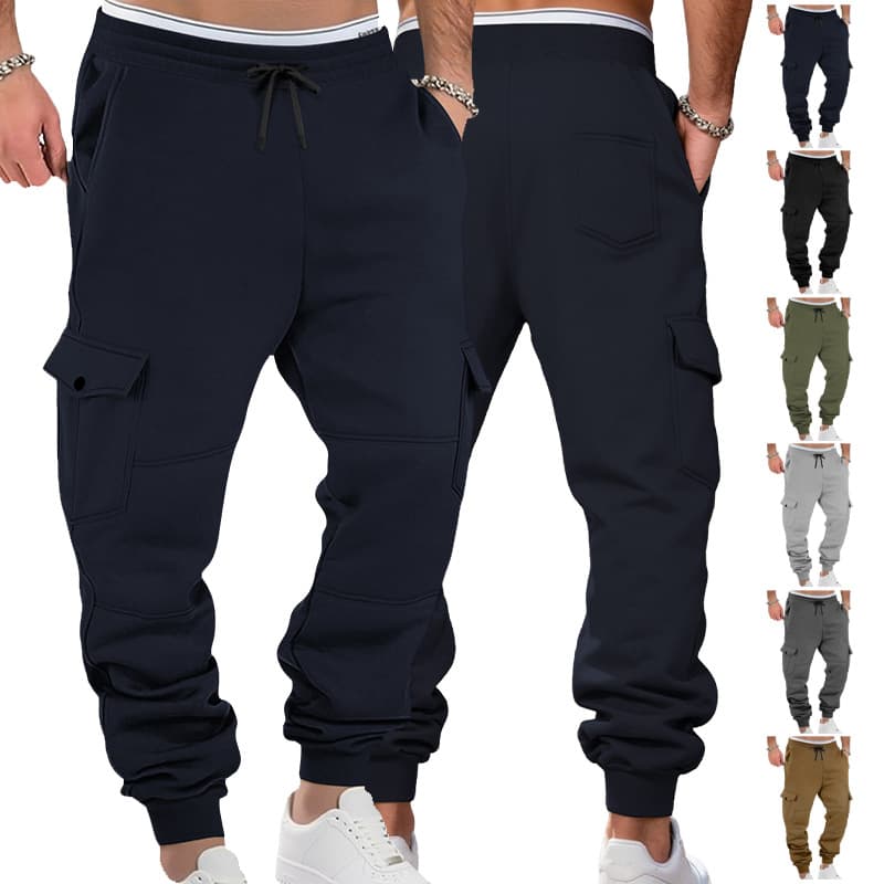 Men's Fleece-Lined Cargo Jogger Pants - Relaxed Fit, Multi-Pocket, Drawstring Waist, Winter Casual & Sporty