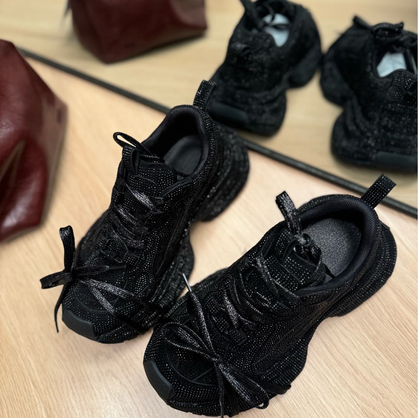 Women's Chunky Platform Sneakers With Rhinestone Decorations - Round Toe Breathable Casual Shoes For Women, Light Luxury Stylish Slip-On Shoes