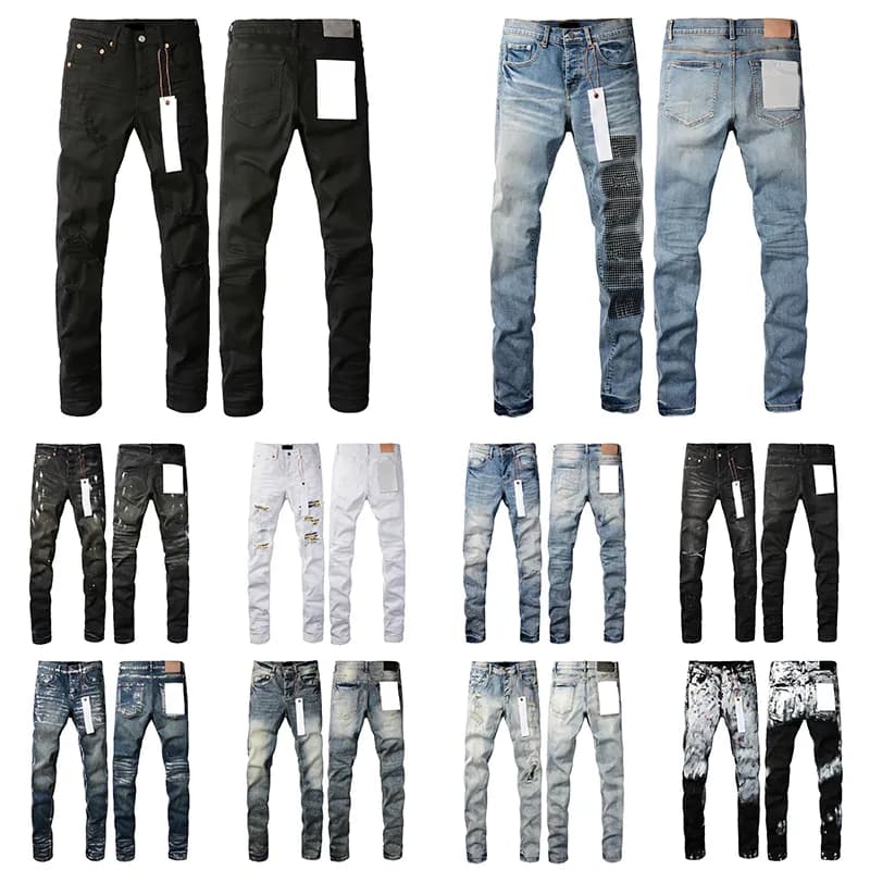 Mens High-quality Jeans Fashion Design Distressed Ripped Bikers Womens Denim Cargo For Men Black Pants