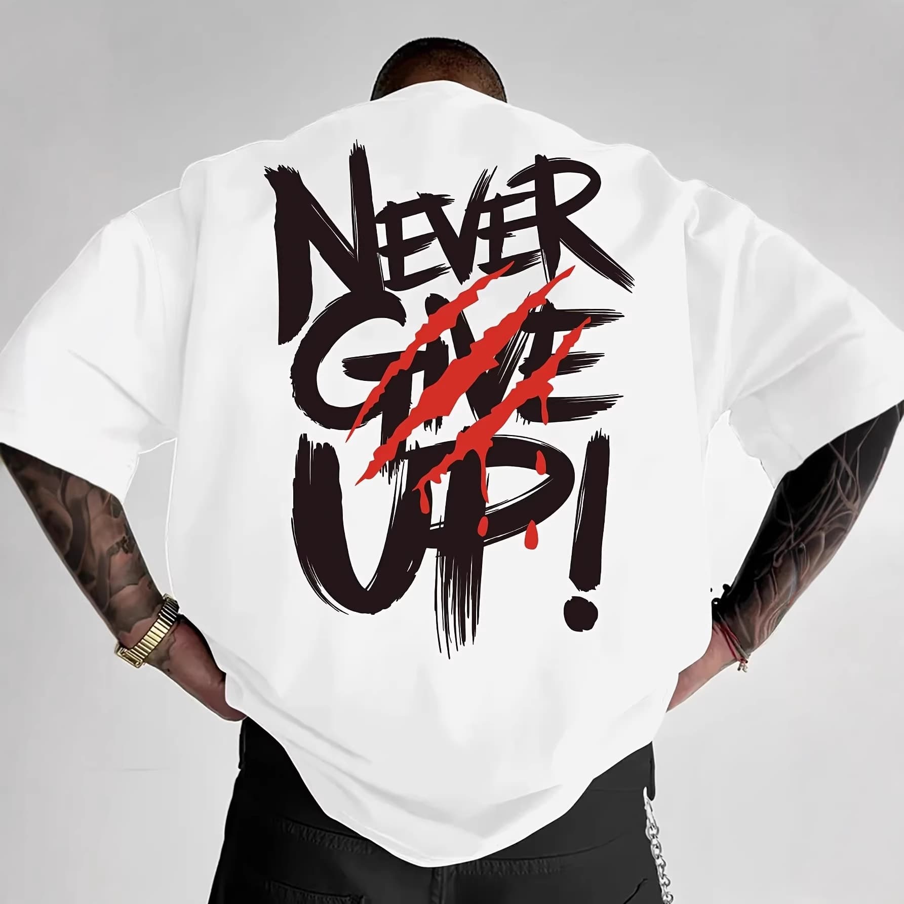 Gothic Unisex Cotton T-Shirt With Never Give Up Print - Dark Academia Streetwear For Teens & Couples (Black/White, S-Xxl)
