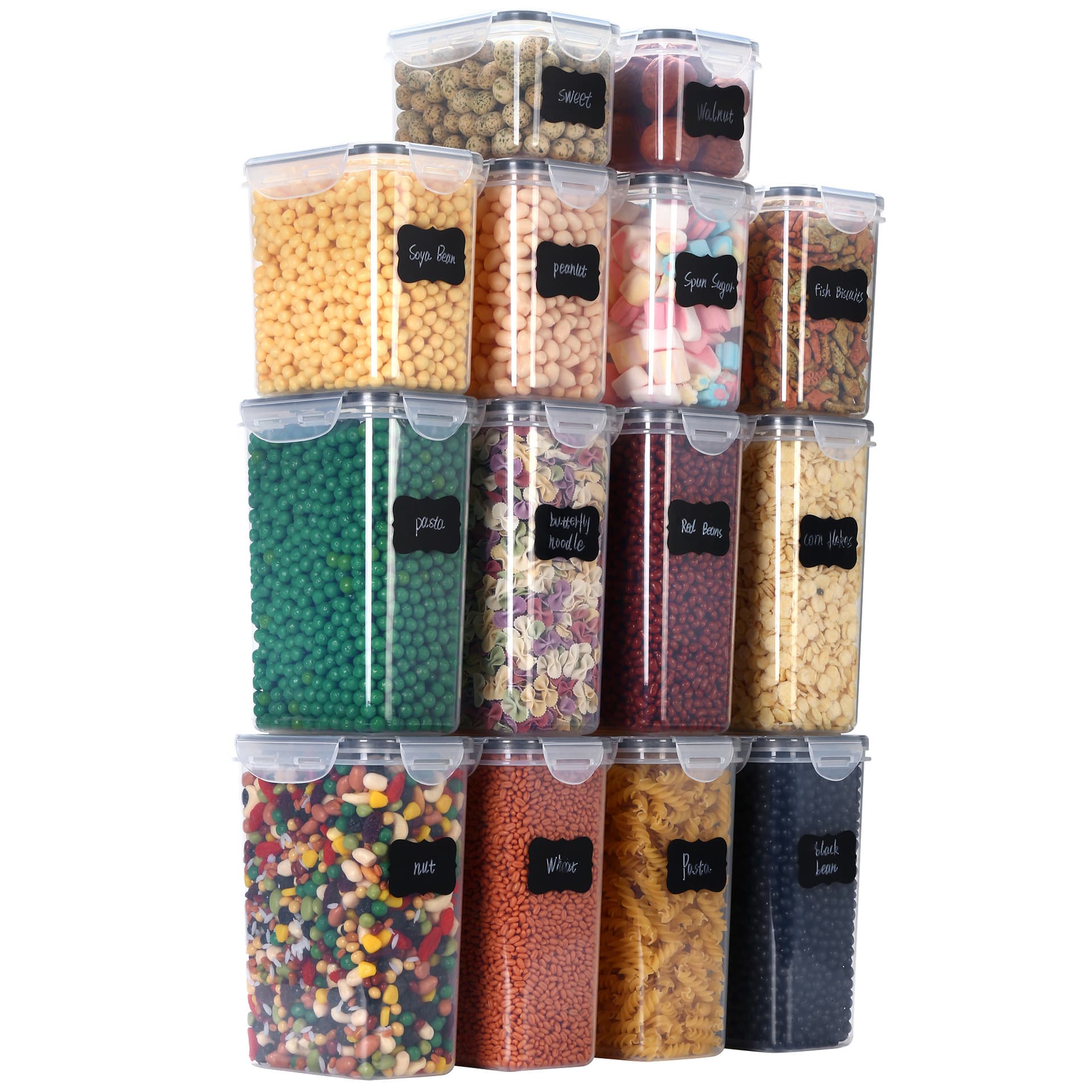 14-piece Sealed Jar Set Kitchen Crisper Food Grade PP Storage Box Grains Transparent Plastic Storage Jar