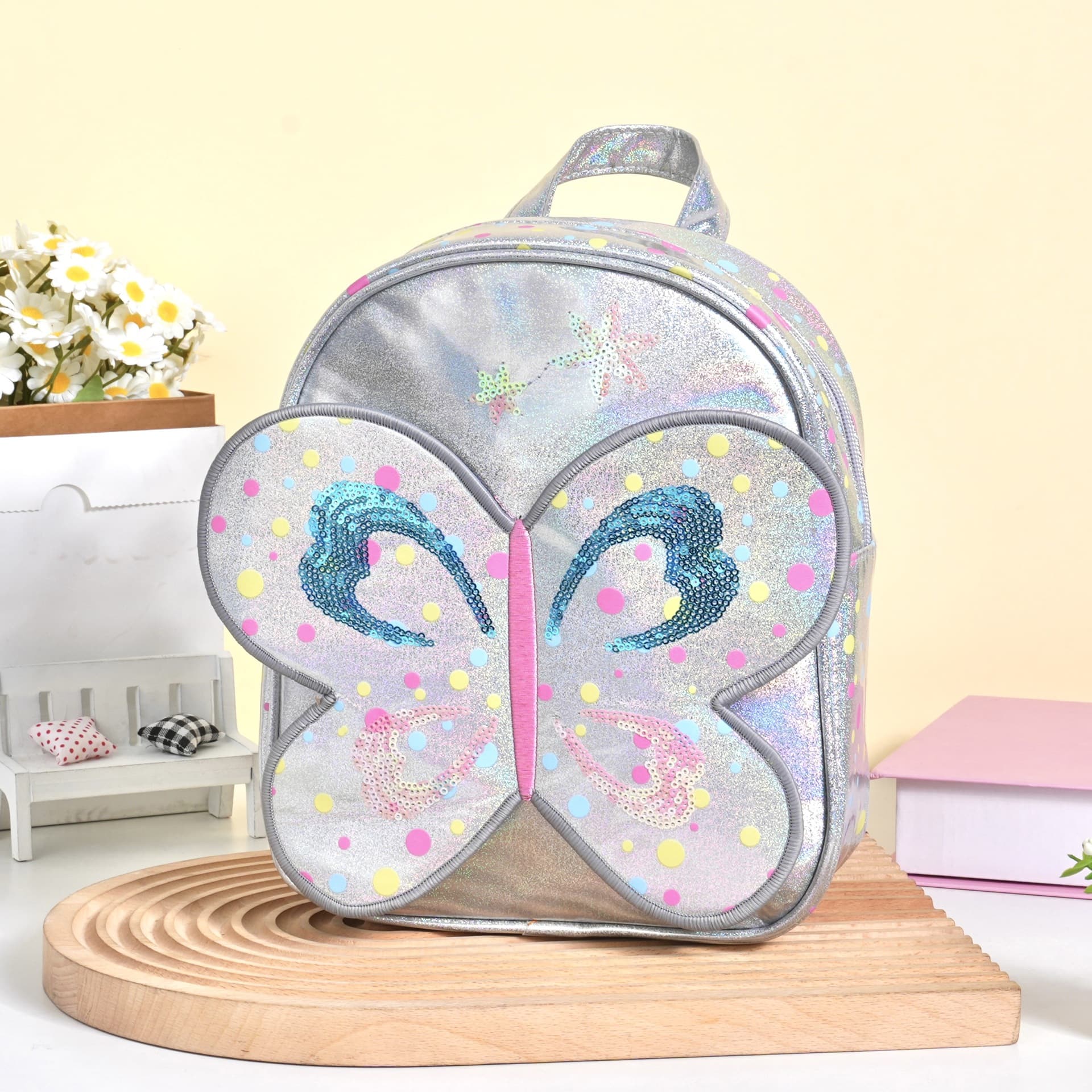 Children's Girls Cute Butterfly Color Sequence Classic Backpack Classic Backpack Suitable For Little Girls Kindergarten Primary School Students