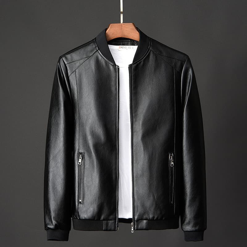 Veste en cuir synthétique coupe slim pour homme – Manteau motard tendance à col montant (M-5XL, noir/bleu marine/orange) Mode printemps-automne