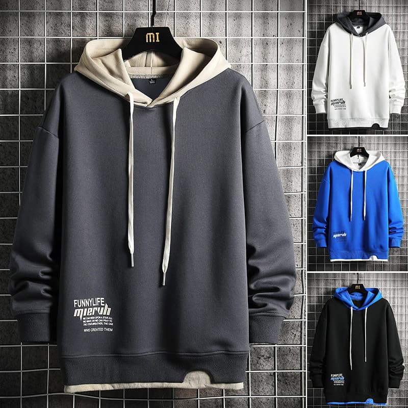 Men's Clothing Hoodie men's 2024 spring and autumn new style youth long sleeved color matching two piece hoodie casual tops men