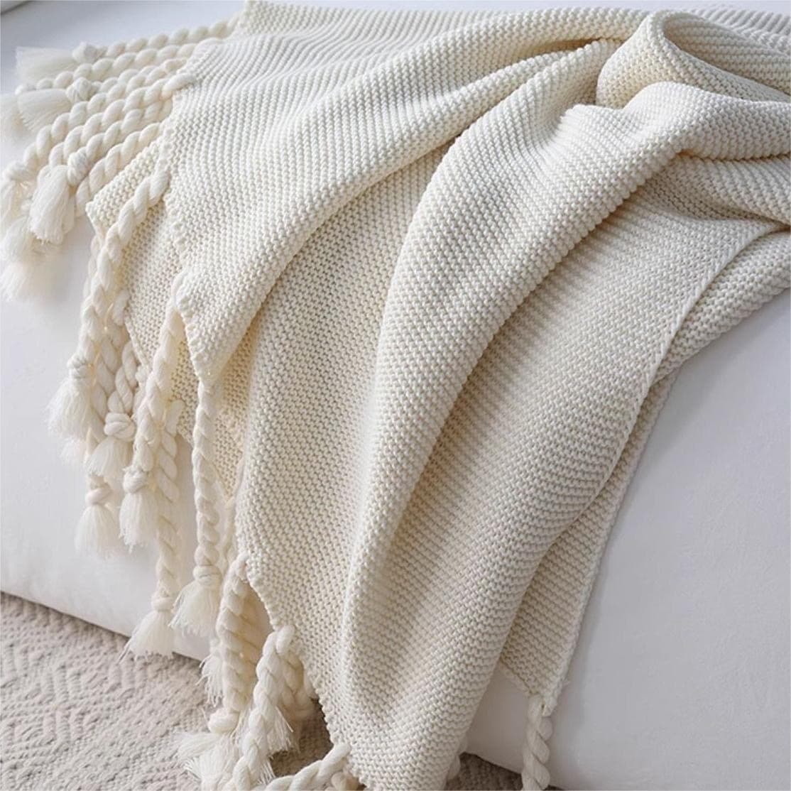 Nordic Style Blanket Sofa Blanket Simple Blanket Solid Color Tassel Knitted Blanket Bed Blanket Nap Blanket Air Conditioning Blanket