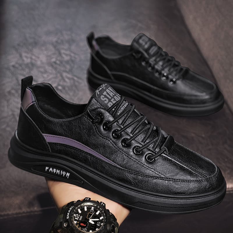 Spring Men's Shoes 2024 New Spring And Autumn Sports Casual Leather Shoes Men's Board Shoes Black Non-slip Waterproof Chef Labor Protection