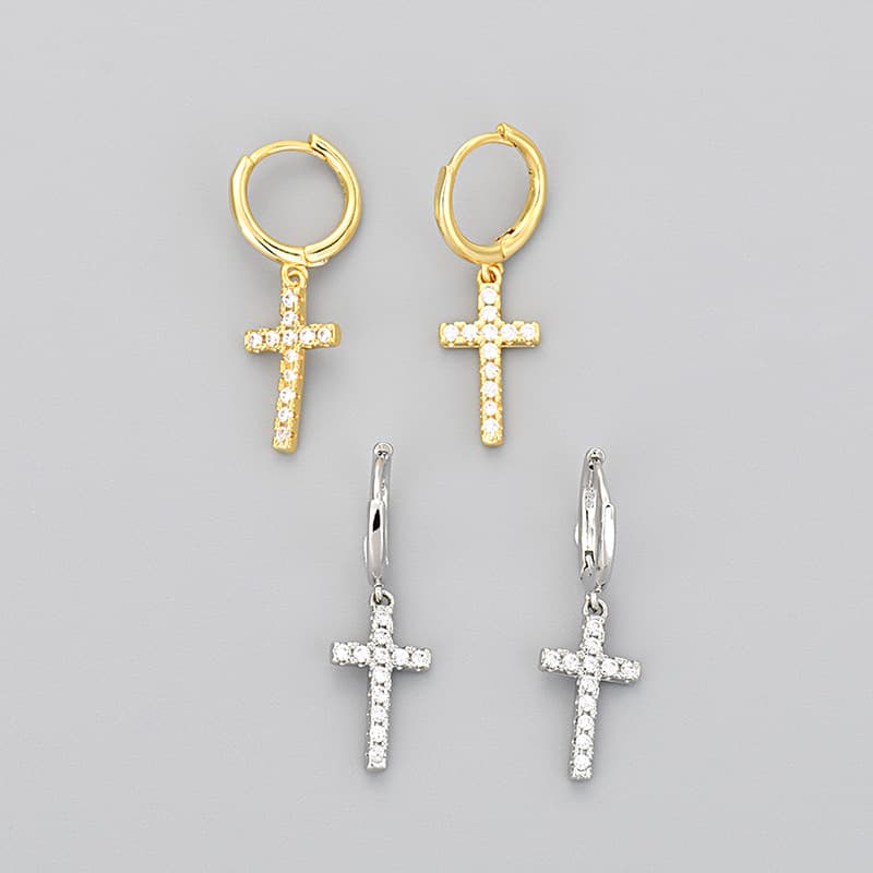 Hip Hop Street Cross Ear Buckles Diamond Zircon Simple And Versatile Men's Women's Earrings Outer Earrings Fashion