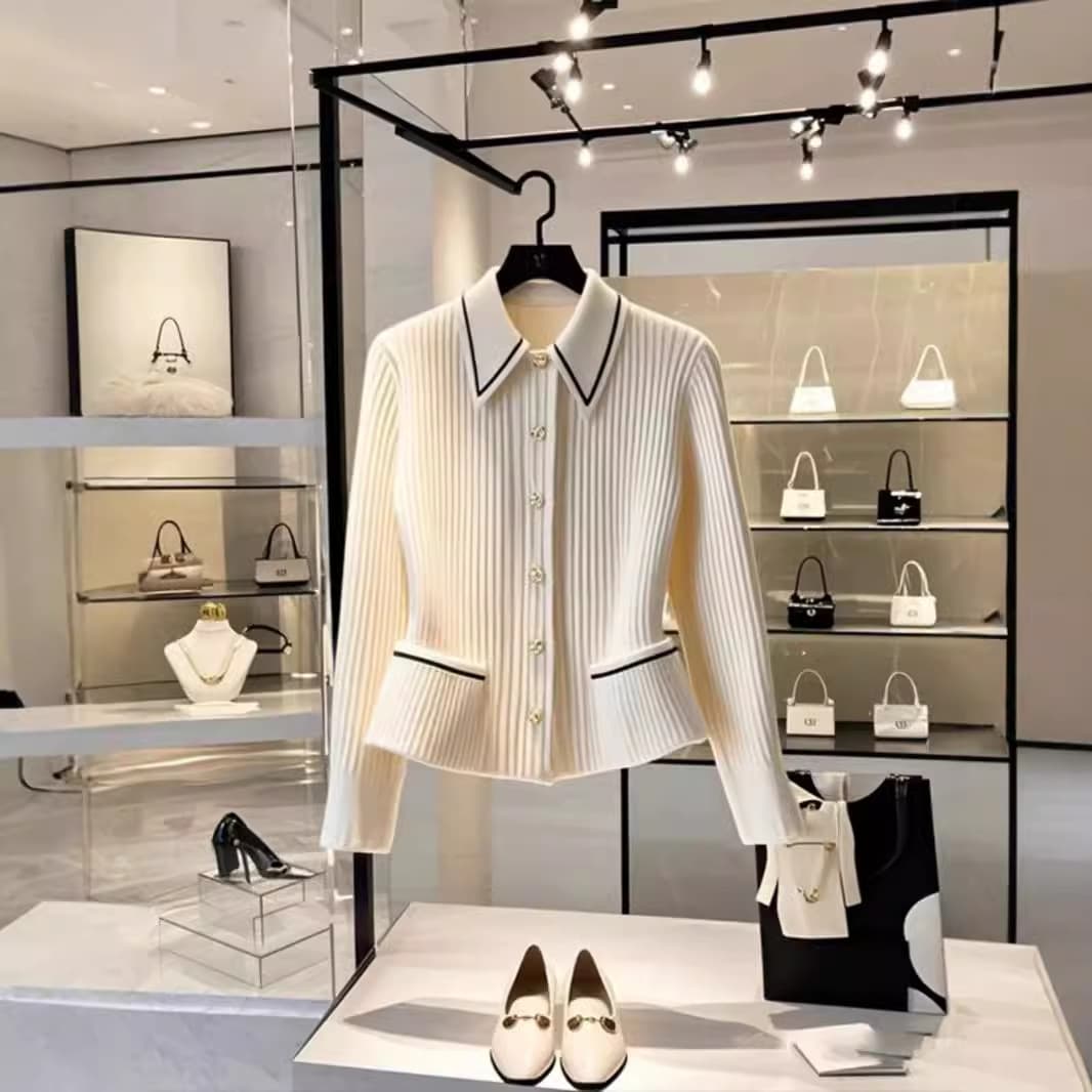 Women's Clothing early autumn new style high end unique super beautiful white knitted jacket temperament short style small tops for women