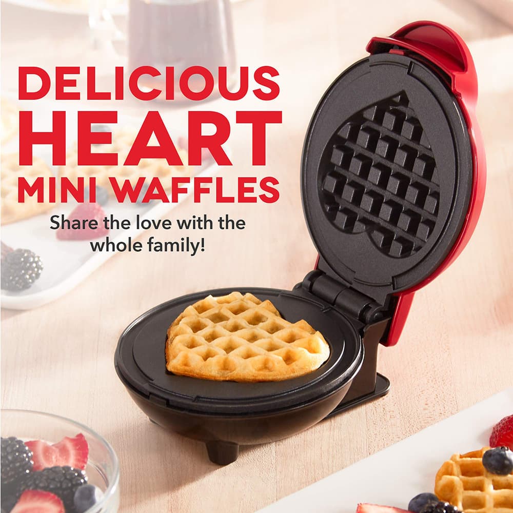 Portable Heart Waffle Maker - Mini Electric Griddle For Round Sandwich & Light Food Breakfast