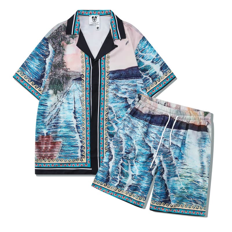 Men's Clothing Chaoshenshi summer casual beach short-sleeved shirt digital printing wave abstract loose suit cardigan men