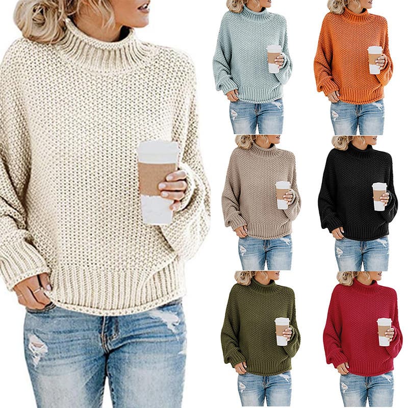 2023 Autumn And Winter New Sweater European And American Foreign Trade Women's Thick Line Turtleneck Sweater Women