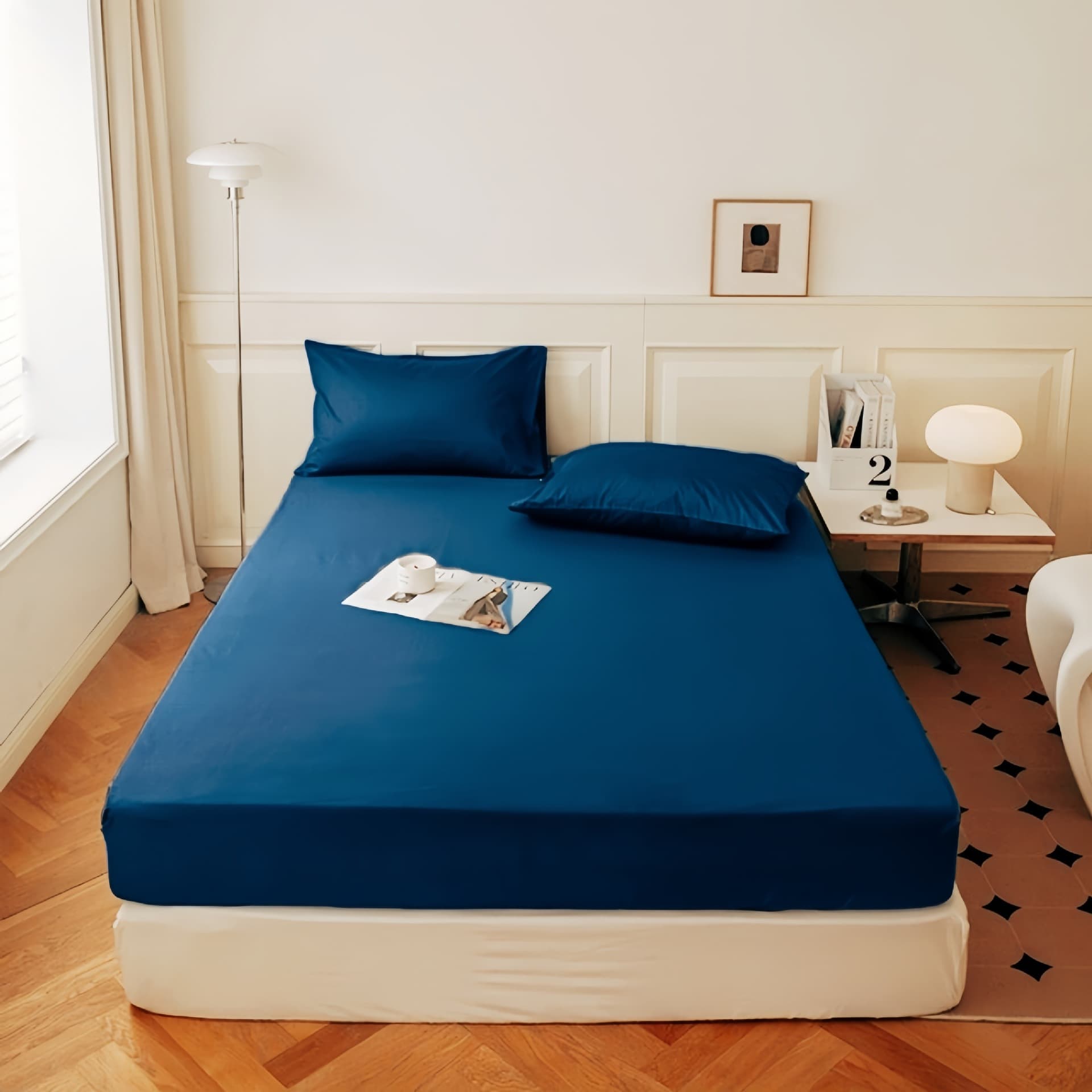 Solid Color Brushed Fitted Sheet Dust Proof Skin Friendly Bed Fitted Sheet Mattress Protector Fitted Sheet - 1PC