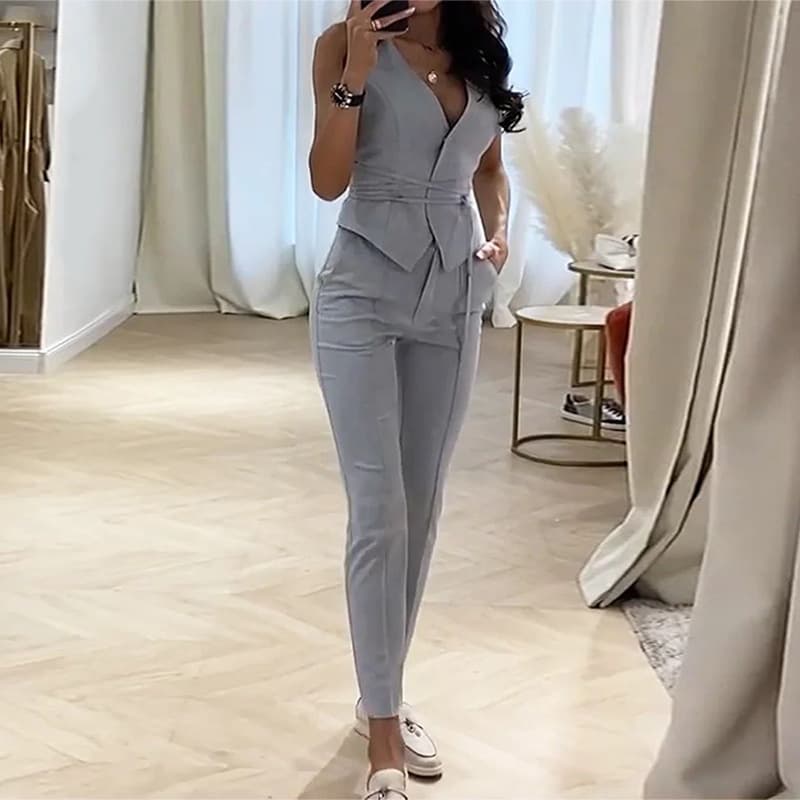 Women's new summer suit temperament waist sexy vest small leg pants two-piece set for women