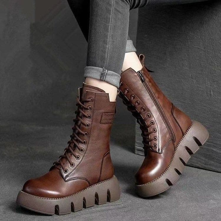 Winter New All-in-one High Top Belt Buckle Muffin Bottom Brown Single Boots