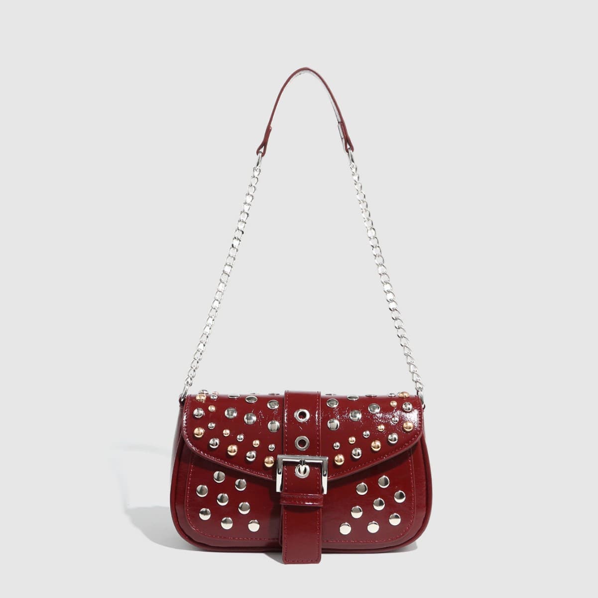 2025 New Tortoiseshell Saddle Style Single Shoulder Crossbody Rivet Color Block Women's Chain Small Bag