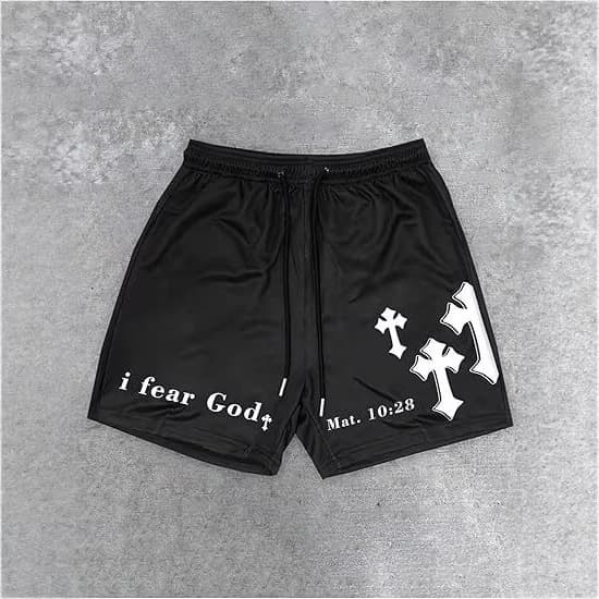 Gothic Print Summer Shorts For Men & Women - Black Cotton Casual Streetwear With Elastic Waistband (Multiple Sizes)
