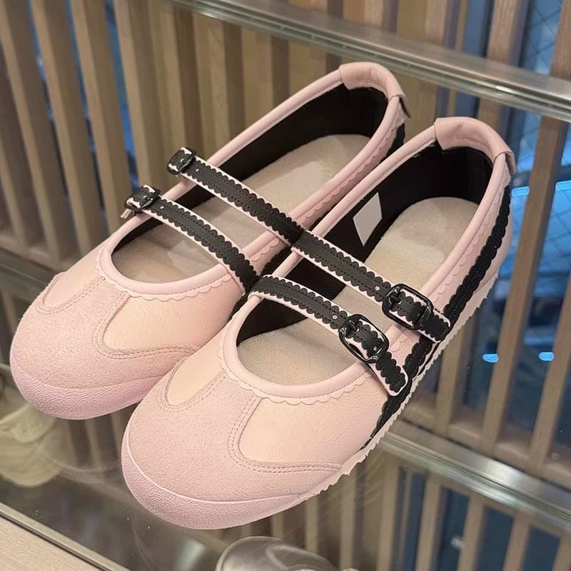 Sheepskin Version One Strap Flat Ballet Shoes For Women Genuine Leather Shallow Mouth Casual Mary Jane Shoes