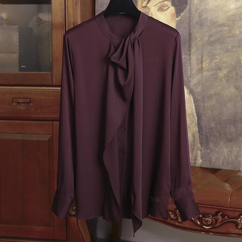 Women's Clothing A Simple And Versatile Asymmetrical Ribbon Silk Shirt Cardigan Top That Everyone Can Own