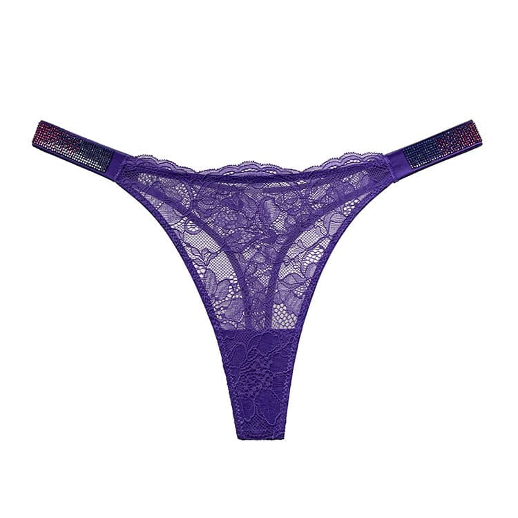 String taille haute sans coutures pour femme, sexy, en dentelle, orné de strass et d'inscriptions, sous-vêtement transparent tendance