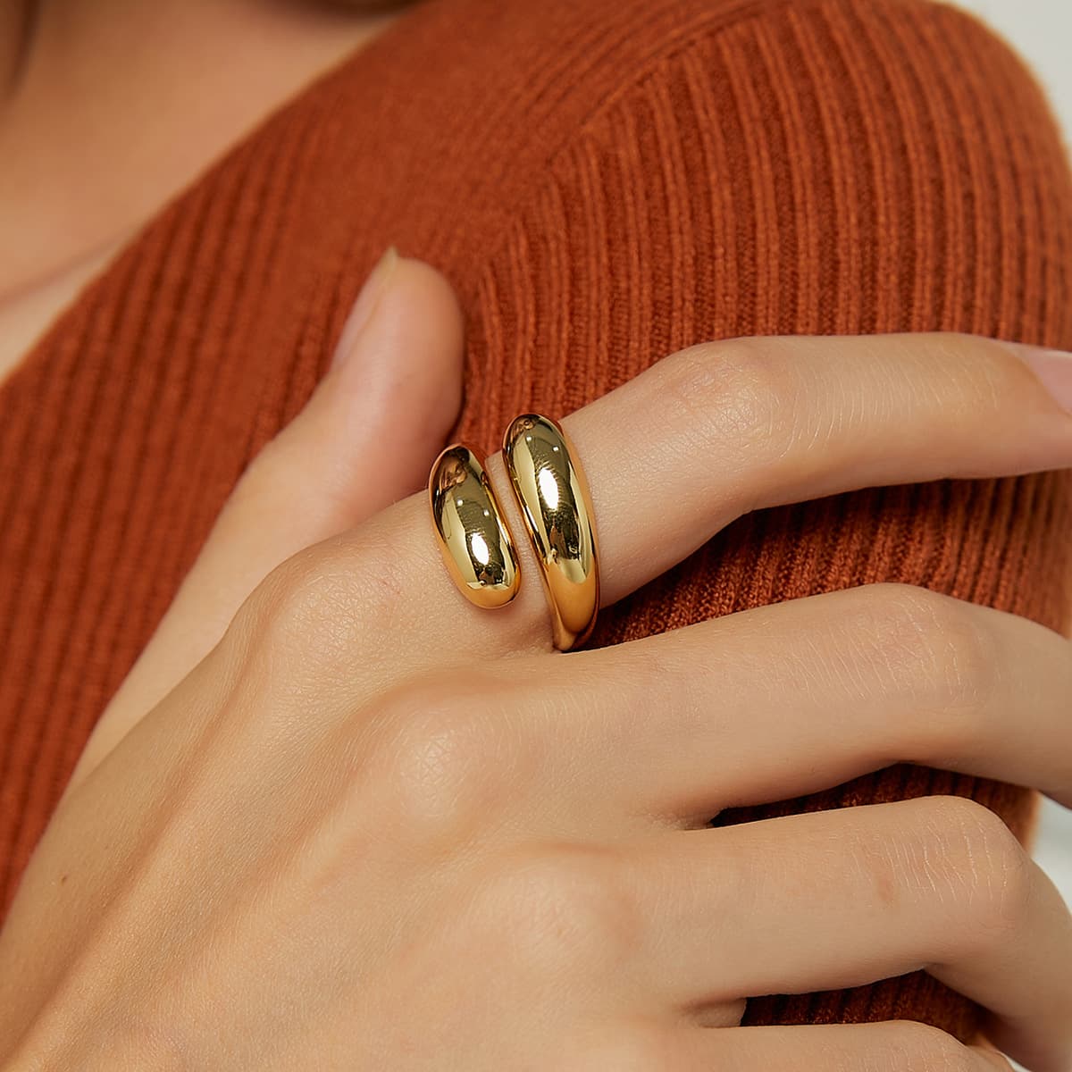 Cold Style Three Colors Optional Water Drop Polished Ring Female Adjustable Live Ring