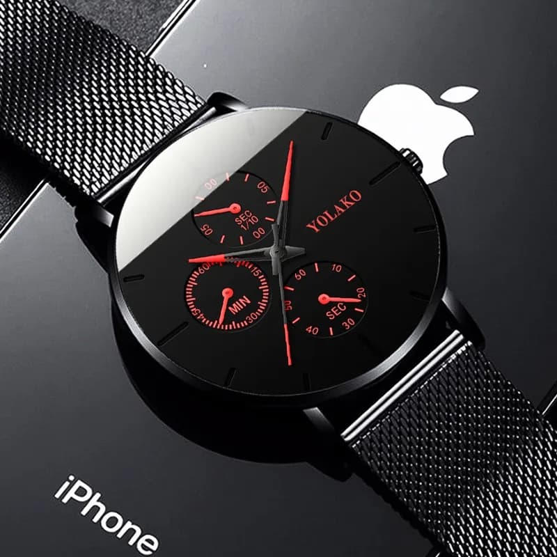 New European Mens Black Business Quartz Watch, Ultra Thin, Stainless Steel Mesh Belt, Casual Classic, Fashion Wrist Watch For Men