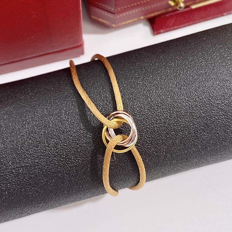 Bracelet homme femme créateur bijoux or unisexe acier inoxydable 3 boucles métal ruban lacé chaîne multicolore