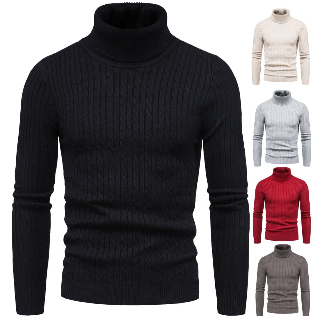 Autumn New Men's Korean Knitwear High Neck Slim Fit Bottom Sweater
