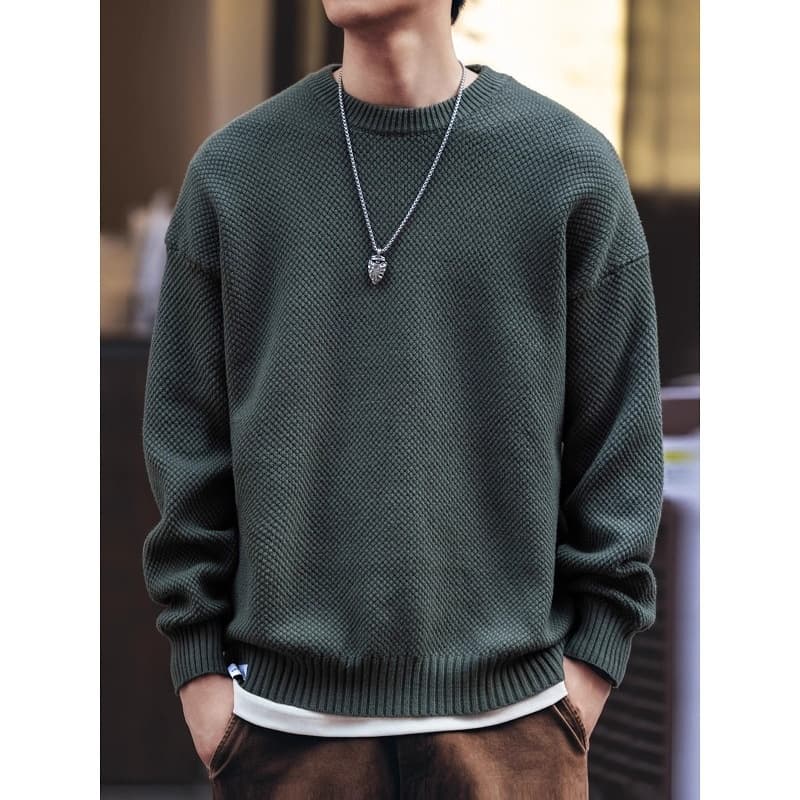 Loom Italian Solid Color Simple Pineapple Pattern Sweater's Autumn Winter Warm American Heavyweight Crew Neck Knitted Top