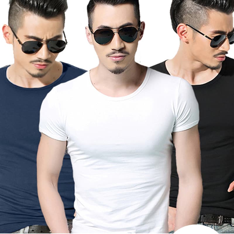 Men's Clothing Men's Short Sleeved T Shirt Solid Color Bottoming Shirt Large Size Slim White Tight Round Neck Advertising Shirt