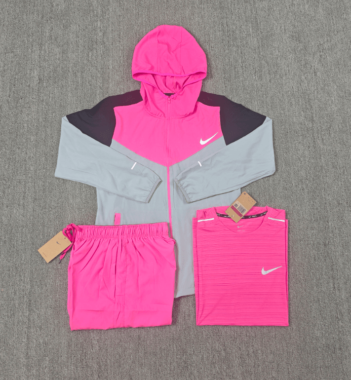 Ensemble 3 pièces unisexe à capuche, coupe-vent, t-shirt et pantalon à séchage rapide, idéal pour le running et la ville.