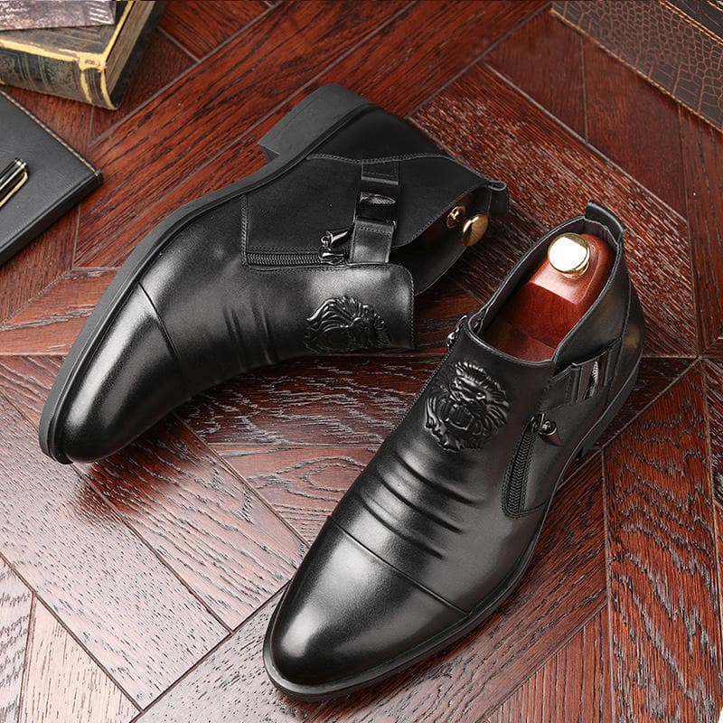 Bottes pour hommes à motif embossé, bottes mode à double fermeture éclair latérale