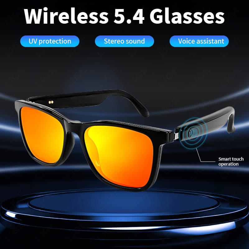Lunettes connectées avec écouteurs Bluetooth sans fil, commande tactile, appels HD, design léger pour le travail, les voyages et les activités de plein air