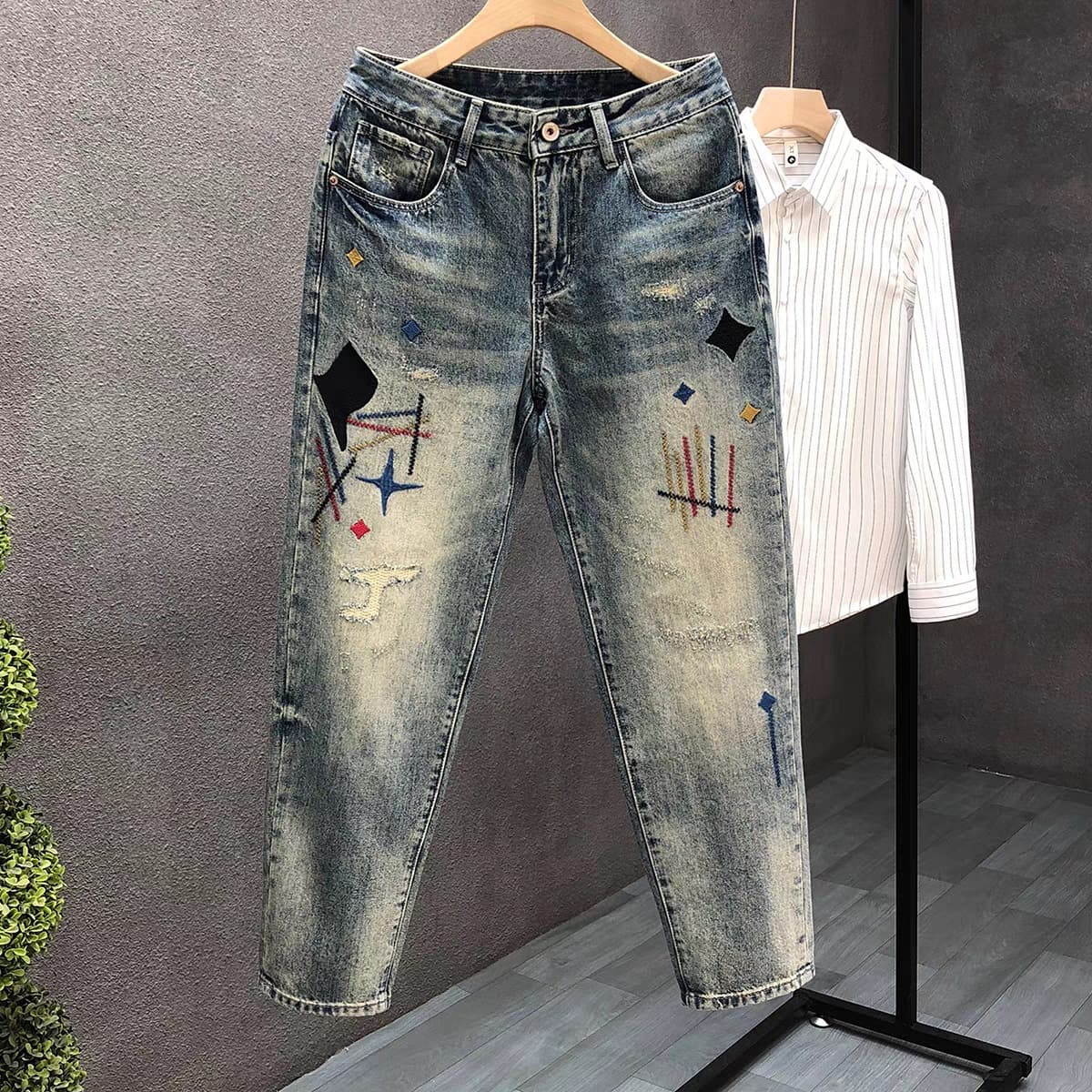 American Street Washed Old Fashion Jeans Men's Spring And Autumn Straight Loose High Street Long Pants