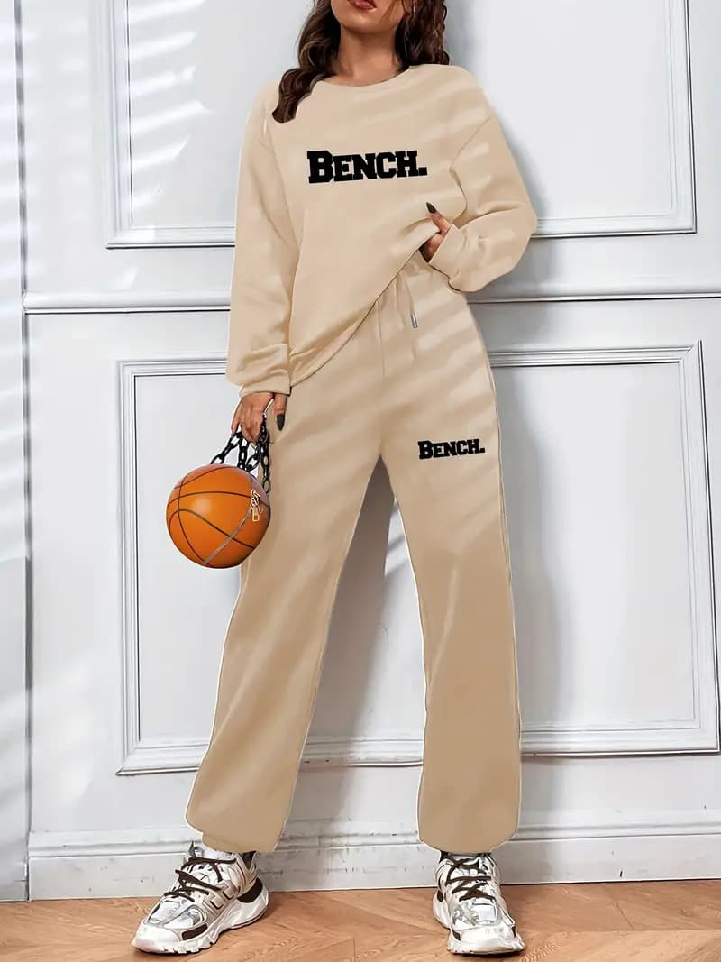 Women's Printed Two Piece Tracksuit, Long Sleeve Pullover Top And Drawstring Waist Pants, Casual Sportswear For Spring And Fall
