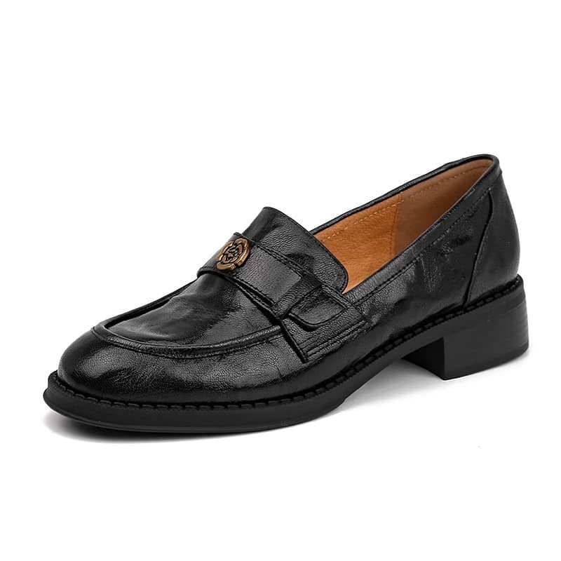 Soft sole loafers women's new flat leather single shoes thick soled small leather shoes