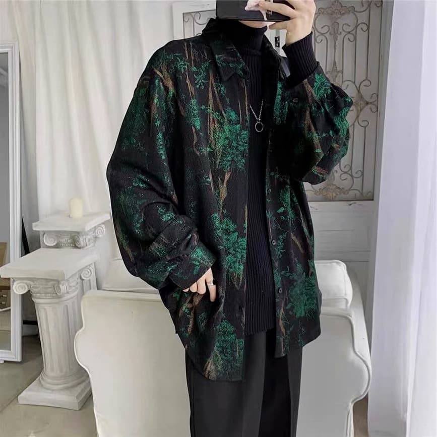 Nordmann Loose Long Sleeve Chic Retro Abstract Print Jacket Niche Nightclub Foreign Trade Internet Celebrity Fairy Shirt For Men