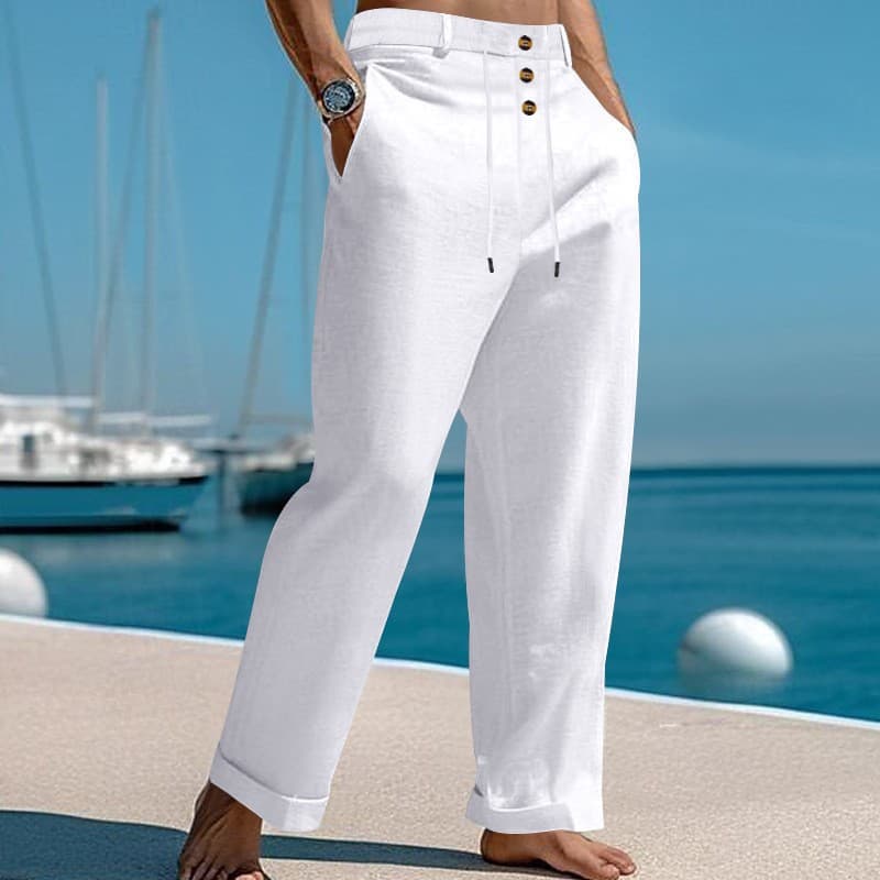 Men's Clothing Men's Spring And Autumn New Fashion Straight Cotton And Linen Straps Beach High Waist Casual Trousers Men