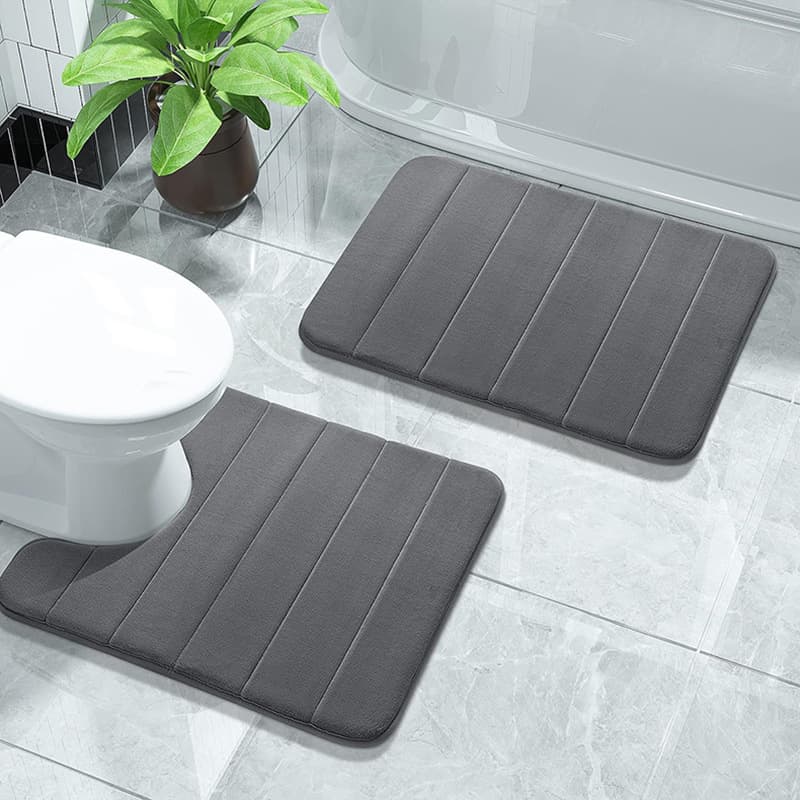 Quilted Coral Fleece Bath Mat Set (2-Piece) - 1.2cm Thick Super Absorbent & Non-Slip Toilet Rug For Bathroom