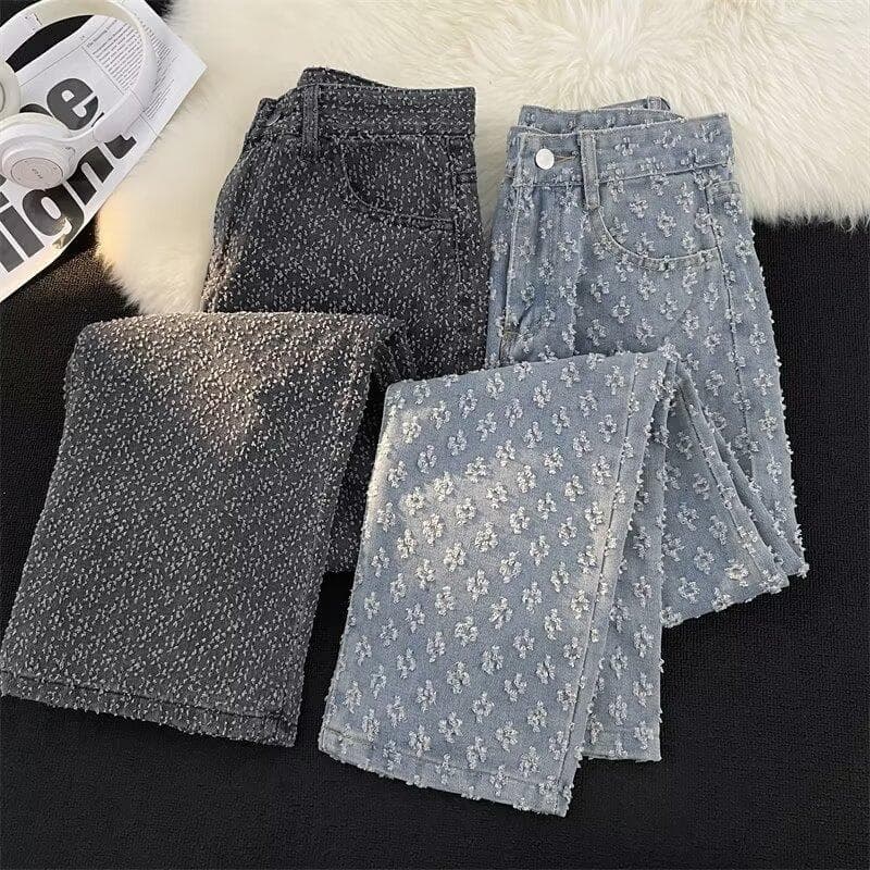 Men's Retro Hole Wide Leg Jeans Fashion Workwear High Street Hiphop Loose Straight Pants Autumn Style