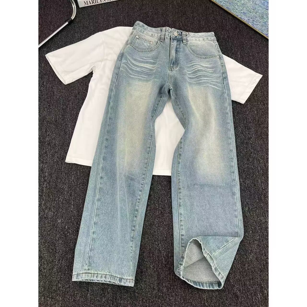 Men's Vintage High Street Bootcut Jeans - Relaxed Fit Distressed Denim Pants For Casual Wear